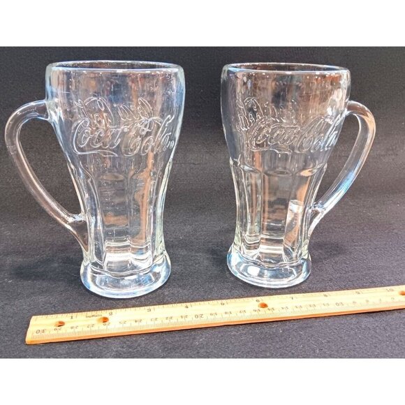 Lot Of 2 x VINTAGE LIBBEY COCA COLA DRINKING GLASSES WITH HANDLE 6.25" TALL - Picture 1 of 10
